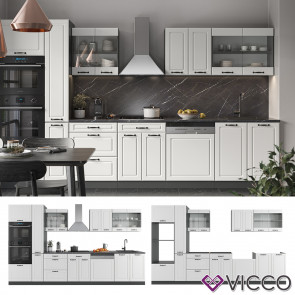 Vicco Küchenzeile Küchenblock Einbauküche R-Line 350 cm Landhaus Anthrazit Weiß Küche