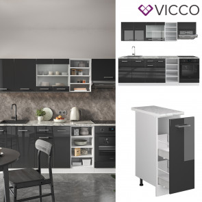 Vicco Küchenzeile Küchenblock Einbauküche R-Line 240 cm Weiß Anthrazit Arbeitsplatte Hochglanz