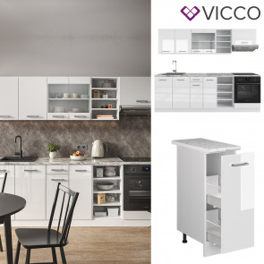 Vicco Küchenzeile Küchenblock Einbauküche R-Line 240 cm Weiß Hochglanz Küche