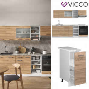 Vicco Küchenzeile Küchenblock Einbauküche R-Line 240 cm Weiß Sonoma Arbeitsplatte