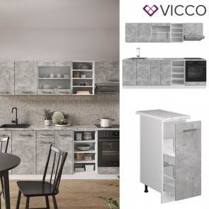 Vicco Küchenzeile Küchenblock Einbauküche R-Line 240 cm Weiß Beton Arbeitsplatte