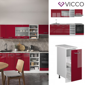 Vicco Küchenzeile Küchenblock Einbauküche R-Line 240 cm Weiß Bordeaux Hochglanz