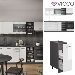 Vicco Küchenzeile Küchenblock Einbauküche R-Line 240 cm Anthrazit Weiß Hochglanz Küche