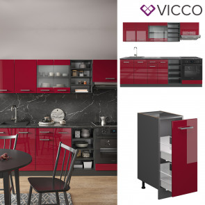 Vicco Küchenzeile Küchenblock Einbauküche R-Line 240 cm Anthrazit Bordeaux Hochglanz Küche