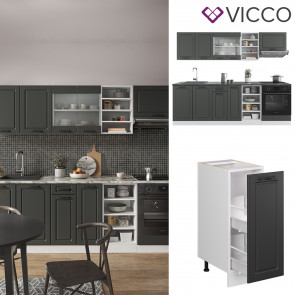 Vicco Küchenzeile Küchenblock Einbauküche R-Line 240 cm Landhaus Weiß Anthrazit Küche