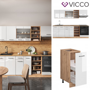 Vicco Küchenzeile Küchenblock Einbauküche R-Line 240 cm Eiche Weiß Hochglanz