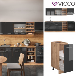 Vicco Küchenzeile Küchenblock Einbauküche R-Line 240 cm Eiche Anthrazit Hochglanz