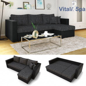 VitaliSpa Ecksofa mit Schlaffunktion Anthrazit Schwarz