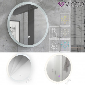 Vicco Badspiegel Rundspiegel LED-Spiegel Weiß 50 cm Badezimmer Spiegel Wandspiegel Badmöbel Hängespiegel Spiegelbeleuchtung Touch-Switch dimmbar rahmenlos
