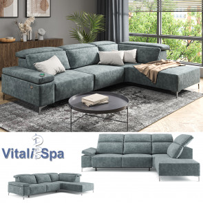 VitaliSpa Ecksofa Loungesofa Boxspringsofa James Grau Relaxfunktion 301x86 cm modern Wohnzimmer Sofa Wohnzimmercouch Loungeecke Polstereckcouch Taschenfederkern USB-Anschluss Fußteil ausfahrbar