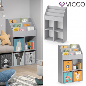 Vicco Kinderregal Bücherregal Wandregal Luigi Hellgrau 72x114 cm modern Kinderzimmer Regal Spielzeugregal Dekoregal Standregal Aufbewahrungsregal Würfelregal Ablage Fach freistehend