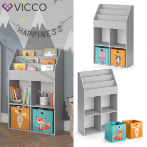 Vicco Kinderregal Bücherregal Wandregal Luigi Hellgrau 72x114 cm modern Kinderzimmer Regal Spielzeugregal Dekoregal Standregal Aufbewahrungsregal Würfelregal Ablage Fach freistehend Faltbox