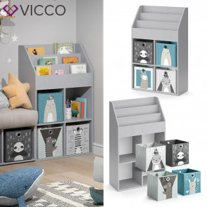 Vicco Kinderregal Bücherregal Wandregal Luigi Hellgrau 72x114 cm modern Kinderzimmer Regal Spielzeugregal Dekoregal Standregal Aufbewahrungsregal Würfelregal Ablage Fach freistehend Faltbox