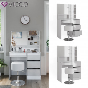 Vicco Schminktisch Sherry Weiß Hochglanz 90 x 75 cm Spiegel Regal Hocker modern