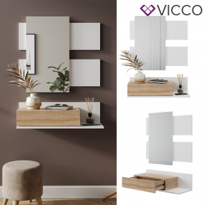 Vicco Flurschrank Flurspiegelschrank Garderobe Phil Weiß Sonoma 75x95 cm modern Dielen Schrank Organizer Aufbewahrung Spiegel Ablage Schubladenfach