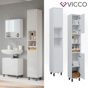 Vicco Hochschrank für Badezimmer Agasta 30cm schlank weiß, Badschrank in 3D Optik 