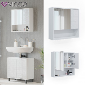 Vicco Spiegelschrank für Badezimmer Agasta weiß, Badschrank mit Ablage aus Holz