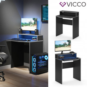 Vicco Computertisch Schreibtisch Arbeitstisch Kron Schwarz Grau 70x87 modern Monitorempore Bürotisch PC-Tisch Arbeitszimmer Homeoffice Büromöbel Computermöbel Ablage Aufbewahrung