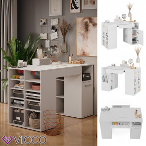 Vicco Basteltisch Victoria 135x86cm weiß, Schreibtisch mit 2 Schubladen Maltisch