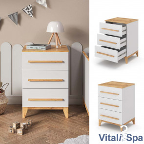 VitaliSpa Kommode Malia 60x88cm für Kinderzimmer, Schrank mit 3 Schubladen, weiß