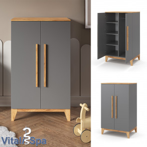 VitaliSpa Kleiderschrank Malia 120x70cm grau, Schrank für Kinderzimmer, 4 Fächer