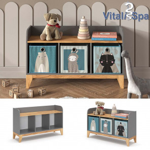 VitaliSpa Sitzbank Malia 107x64cm grau, Bank für Kinderzimmer, 3 große Fächer