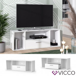Vicco TV-Lowboard TV-Regal Fernsehregal Adan Weiß 130x47 cm modern Wohnzimmer TV-Tisch Fernsehtisch Wohnzimmertisch Ablage asymmetrisch