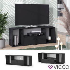 Vicco TV-Lowboard TV-Regal Fernsehregal Adan Schwarz 130x47 cm modern Wohnzimmer TV-Tisch Fernsehtisch Wohnzimmertisch Ablage asymmetrisch