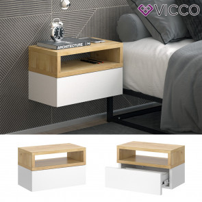 Vicco 2er Set Nachttische Urbano, 45x28cm, Eiche Weiß, Kommode mit Schublade