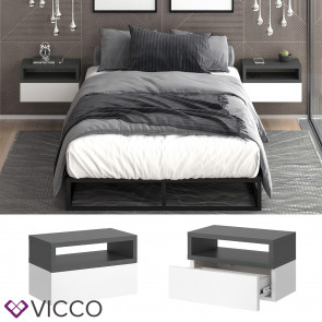 Vicco 2er Set Nachttische Urbano, 45x28cm, Weiß Anthrazit, Kommode mit Schublade