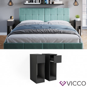 Vicco Nachttisch Enton schwarz, Schlafzimmerkommode 20x60 cm 2er Set