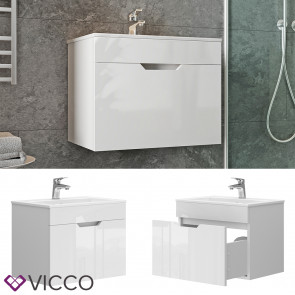 Vicco Waschbecken mit Unterschrank Stefania 60 cm breit, Waschtisch hängend Weiß