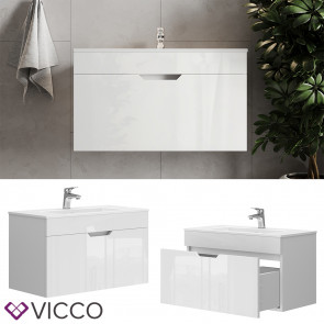 Vicco Waschbecken mit Unterschrank Stefania 80 cm breit, Waschtisch hängend Weiß