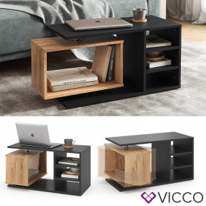 Vicco Couchtisch Rafi, 88x40x35cm, Schwarz, Wohnzimmertisch mit drehbahrem Fach