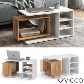 Vicco Couchtisch Rafi, 88x40x35cm, Weiß, Wohnzimmertisch mit drehbahrem Fach