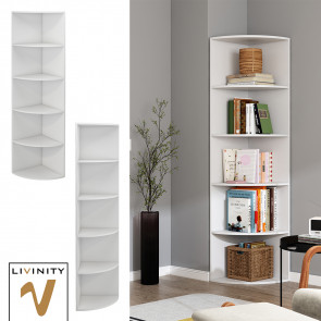 Livinity Eckregal Fabienne, 180x40cm, Weiß, stehendes Bücherregal mit 5 Fächern