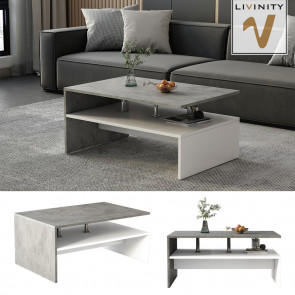 Livinity Couchtisch Mike 90 x 42 cm, Beton Weiß, moderner Tisch mit Ablagen