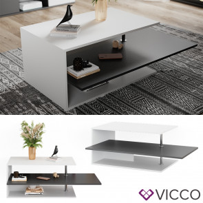 Vicco Couchtisch Nando 107,2 x 40,6 cm, Anthrazit Weiß, moderner Tisch mit Ablagen