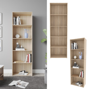 Vicco  Bücherregal Bob, 190 x 60 cm, Sonoma, Wohnzimmer Standregal mit 5 Fächern