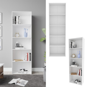 Vicco Bücherregal Bob, 190 x 60 cm, Weiß, Wohnzimmer Standregal mit 5 Fächern