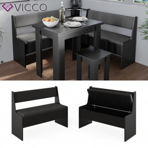 Vicco Küchenbank Sitzbank Esszimmerbank Roman Schwarz 107 cm modern Truhenbank Eckbankgruppe Esszimmergruppe Küchensitzgruppe Sitzbankgruppe Küchenmöbel Polstermöbel