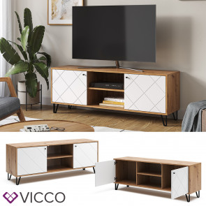Vicco TV-Lowboard Nizza, Artisan-Weiß, 150 x 55,2 cm, Fernsehtisch mit 2 Türen