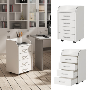 Vicco Rollcontainer Gwendolyn, Weiß, 40x65x 36 cm, 4 Schubladen, Büroschrank