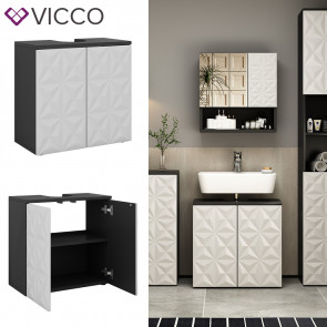 Vicco Waschtischunterschrank Waschbeckenunterschrank Edge Schwarz Weiß modern 60x57 cm Badezimmer Schrank Badschrank Badkommode Badmöbel 2 Türen