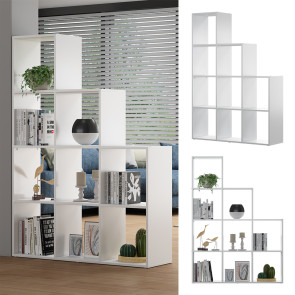 Vicco Treppenregal Aramis 9 Fächer Weiß, 103,5 x 144 cm, Standregal weiß mit 9 Fächer