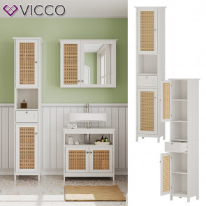 Vicco Hochschrank Rosario 32 x 170 cm, Weiß, 2 Türen, 1 Schublade, Badschrank, modern
