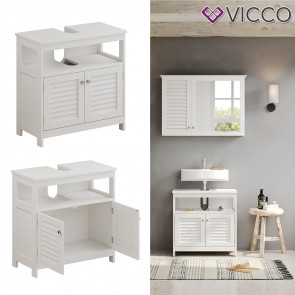 Vicco Waschtischunterschrank Riad, 60 x 60 cm, Weiß, 2 Türen, Zwischenablage, Badezimmer
