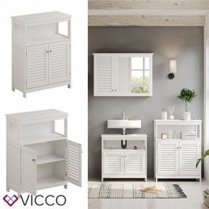 Vicco Sideboard Riad 60 x 80 cm, Weiß, mit 2 Türen und Ablage, Badezimmer