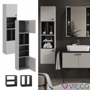 Vicco Hängeschrank Gerta, 37,5 x 150 cm, Grau-Schwarz, Badmöbel mit 2 Türen