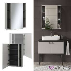 Vicco Spiegelschrank Gerta, 65 x 80 cm, Grau-Schwarz, Badezimmerschrank mit Spiegel